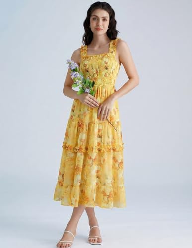 Image of Scarlet Darkness Floral Dress for Women 2026 Flowy Sundress Smocked Cottagecore Dresses