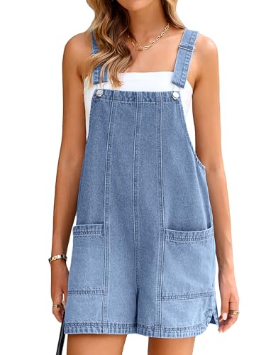 Glamaker Womens Denim Overalls Romper - Casual Loose Fit Jean