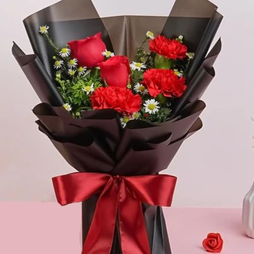 EG2i Rosy Rapture Bouquet – One Side Bunch of 3 Red Roses & 3 Red Carnations with Gypsy Fillers, Gifts for Birthday, Anniversary, Love, Valentine's Day, Girlfriend & Boyfriend – Same Day Delivery 3 41HO8 2UuRL