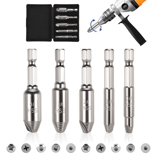 Gifts for Men,5 Pcs Damaged Screw Extractor Set, Stripped Screw Extractor Set, Professional Removal Damaged and Broken Bolt Tool Kit with Small Extractors for Home, Automation, DIY Repairs(Silver)