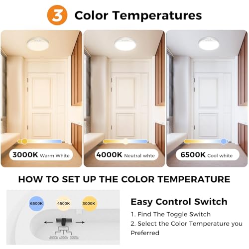 slochi LED Ceiling Light with Motion Sensor, 3000K-4000K-6500K & 100W Equivalent Motion Sensor Lights Indoor, 15W 1500LM 18cm Bathroom Ceiling Light for Bath,Porch,Stairs,Garage - Cosy Home Interiors slochi LED Ceiling Light with Motion Sensor, 3000K-4000K-6500K & 100W Equivalent Motion Sensor Lights Indoor, 15W 1500LM 18cm Bathroom Ceiling Light for Bath,Porch,Stairs,Garage - Image 2