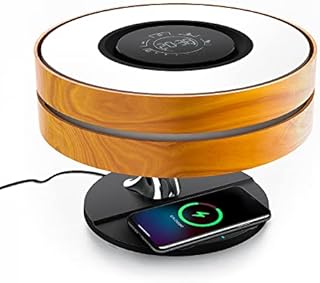Masdio by Ampulla Bedside Lamp with 10W Wireless Charger, Night Lamp with Digital Clock, Stepless Dimming and Sleep Mode for Nightstand