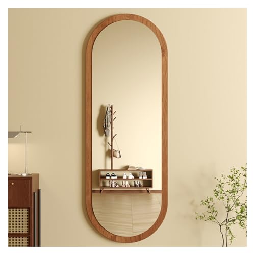 Espejo de pared de gran tamaño, espejo ovalado de longitud completa, espejo decorativo de madera para dormitorio, entrada y sala de estar, acabado de nogal