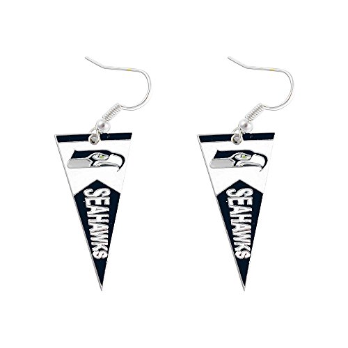 aminco NFL Seattle Seahawks Pennant Earrings Silver, 2.5