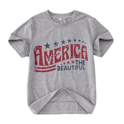 Image of IZYJOY Girl Boy 4th of July Shirt Kid America The Beautiful T Shirt USA Flag Star Stripes Patriotic Short Sleeve Tees Tops