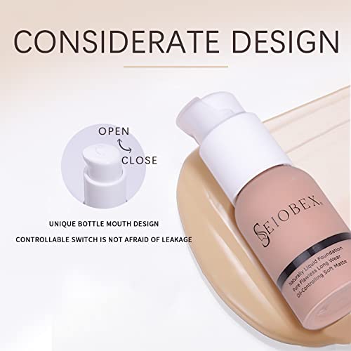 Seiobex Liquid Foundation Full Coverage, 24 Hr Natural Look, Nude & Beige Buff, Spf Sunscreen, Matte Foundation For All Skin Types, Oil-Controlling, Paraben And Cruelty Free - 1 Fl.oz (102 Nude) #TOP4