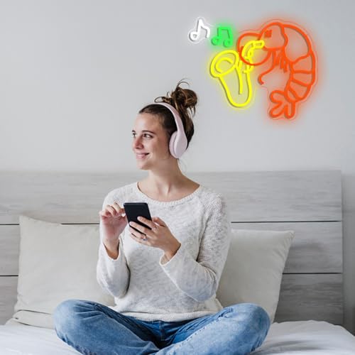 Image of Lobster Saxophone Neon Sign Dimmable Music Crawfish LED Light Sign Shrimp Jazz Neon Light for Bar Man Cave Party Music Room Shop Seafood Restaurant