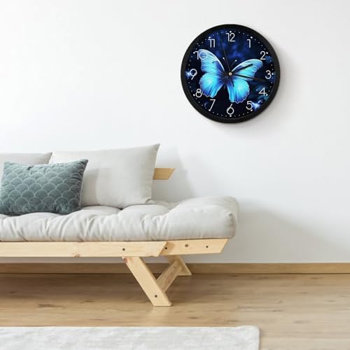 Horloge murale à quartz décorative ronde au design bleu épuré