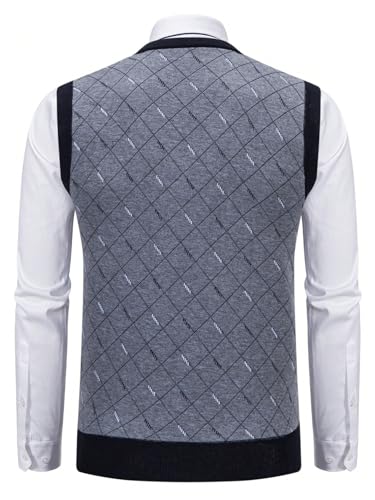 GORGLITTER Men's Argyle Sweater Vest Sleeveless V Neck Knit Vest Top Business Tank Top Office Knitted Sweater2