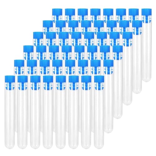 Plastic Test Tubes with Caps 300 PCS Clear Plastic Test Tubes with Blue Caps for Storage Item in Party/Laboratory/Craft Project