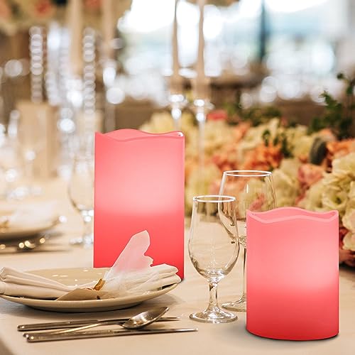 Image of JUNPEI Flameless Led Battery Operated Candles: Flickering Electric Candles 4 inch 5 inch 6 inch Set of 3 Real Wax 10-Key Remote Control with 2 /4 /6 /8-hours Timer Function,Cycling 24 Hours Timer, 300+ Hours (Pink)