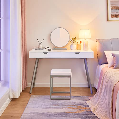 Greenforest Vanity Desk With Glossy Desktop, 47 Inch Modern Home Office Computer Desk With 2 Drawers White Makeup Dressing Table For Girls Women Bedroom, Sliver #TOP3
