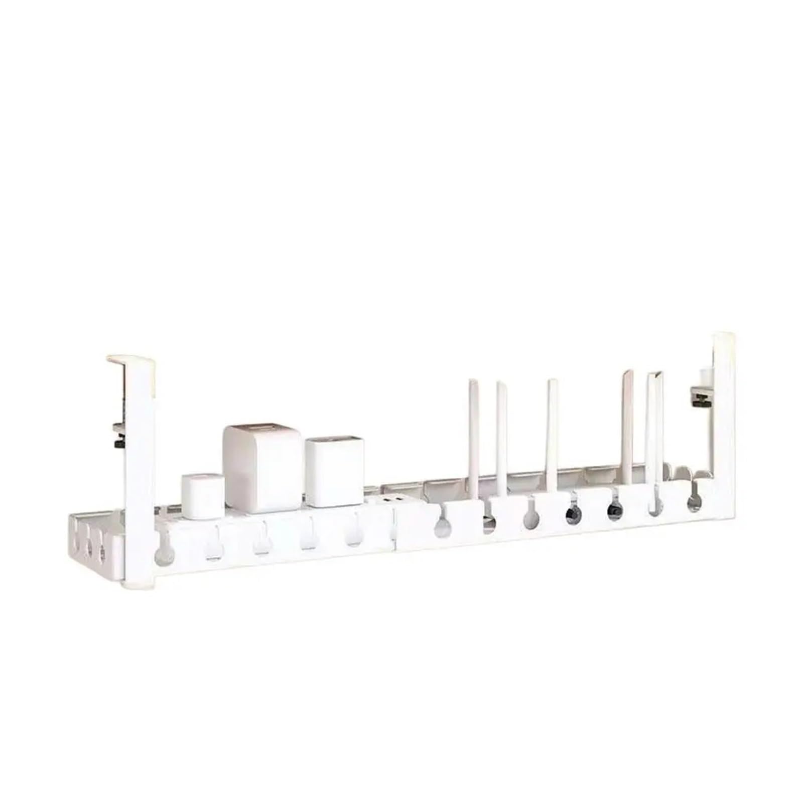 Bandeja Gestion Cables Estante de almacenamiento debajo la Mesa, bandeja gestión cables Metal sin perforación, organizador for escritorio oficina en casa, tira alimentación retráctil(Flexible white)
