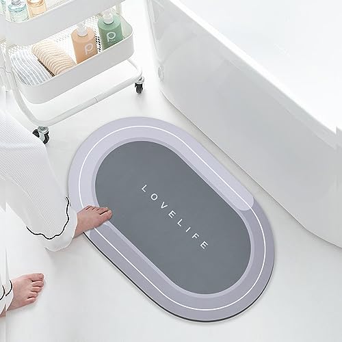 Rubber Bath mats Quick-Drying Non-Slip Bathroom mat Super Absorbent Bath mat Instant Dry Bath mat, Bathroom Rug in Front of The Kitchen Sink, Shower Room, Bathtub, Oval(Grey+16.9x26.7in)