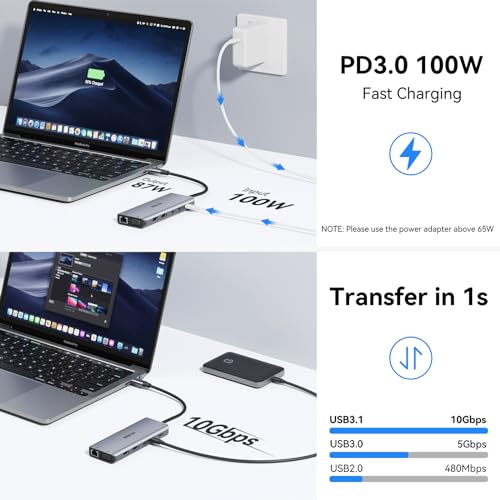 Image of USB C Laptop Docking Station Dual Monitor, 14 in 1 Docking Station 3 Monitors Multiport Adapter with 2 HDMI 4K, VGA, RJ45 Ethernet, 10Gbps USB C /A, 100W PD, SD /Micro SD, 3.5MM Audio&Mic for Dell HP