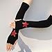 Insgoth Goth Knitted Arm Warmers Fingerless Y2k Punk Fashion Alt Rave Hippie Gothic Emo Elbow Length Sleeves Pentagram Thumb Hole Warm Winter Knit Rhinestone Star Graphic Arm Cover for Women, Black