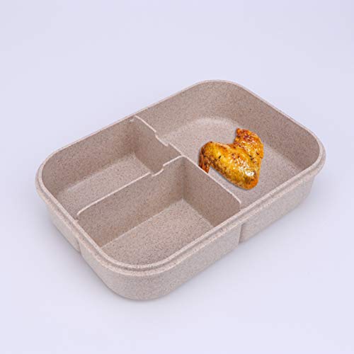 Cabilock Caixa de Almoço Bento Palha de Trigo 3 Compartimento Recipiente Hermético de Armazenamento