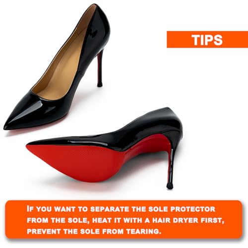 Image of GADEBAO Red Sole Protectors, 4 Pcs Self-Adhesive Shoe Bottom Protector for Christian Louboutin High Heels, Silicone Anti Slip Shoe Grips Compatible with Louboutin Shoes (M, 6 inch by 4 inch, Red)