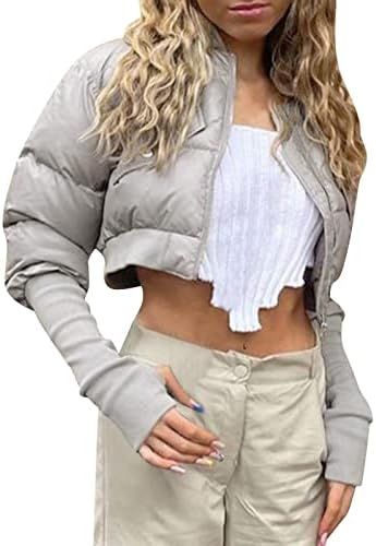 fannyouth Women's Winter Long Sleeve Stand Collar Zip Puffer Jacket Baggy Short Down Padded Coats #pay221117- *1394-christmas Decorations