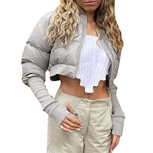 Fannyouth Women's Winter Long Sleeve Stand Collar Zip Puffer Jacket Baggy Short Down Padded Coats #Pay221117- *1394-Christmas Decorations #TOP7