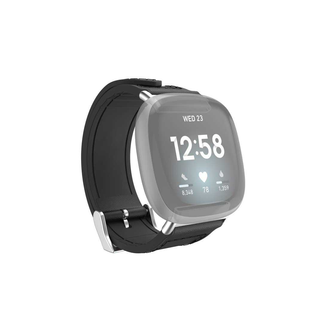 Hama Fitbit Uhrenarmband 22mm (verstellbares Ersatzarmband für Smartwatch Fitbit Versa 3 und Sense, Fitbit Armband zum Tauschen, Wechselarmband Leder u. Silikon, Edelstahl Schnalle, Herren) schwarz