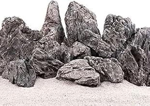 AquaOne Aquarium Steine Mini Landschaft Set I Natursteine Seiryu Mix I Steine Gr.M-XXL I Aquascaping Gestein I Felsen Dekoration I Pagode Rückwand Aquascape Deko grau (5 kg)