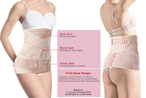 Postpartum Belly Band Wrap 3 in 1 Belt Girdle - C Section Belly Binder Natural Birth Belly Bandit Back Support Recovery - Post Pregnancy Belly Waist/Pelvis Compression Corset faja postparto cesarea - Image 3