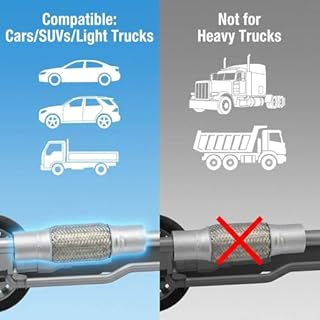 QWORK Exhaust Flex Pipe, 1 Pack, 2.25" x 6" x 10" Long, Stainless Steel, Heavy Duty