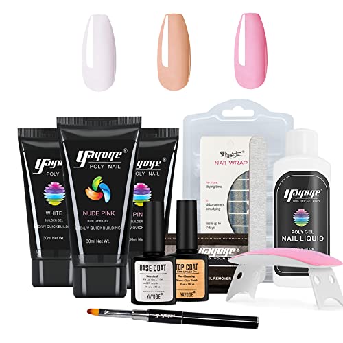 Yayoge Poly Gel Kit Nail Art 6W LED Nail Lamp 3 Colors 30ml Poly Gel Nail Kits Accessories Starter Set