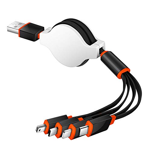 KINGBACK Universal Multi USB Charger Cable (2 Pack), 4 in 1 Retractable Multiple USB Charging Cable Adapter Connector with Type C/Micro USB/Mini USB Ports Compatible with LG, Samsung, and More