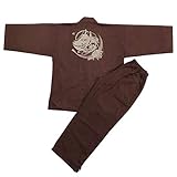 [江戸てん] 作務衣 柔らかい平織り 抜染オリジナル柄 狐面と彼岸花 茶 M