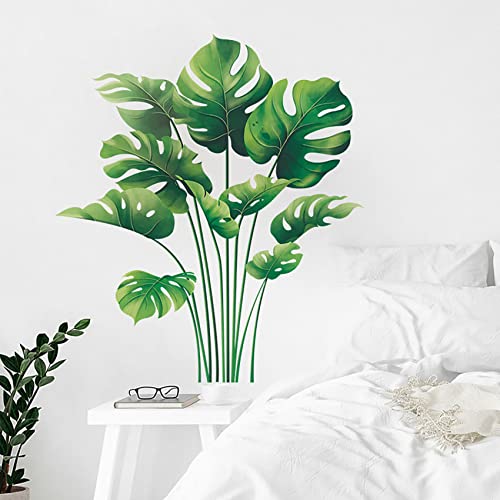 Dosminer Leaf Wall Decals Tropical Wall Stickers Monstera Leaves Wall Decor Posters For Living Room, Palm Leaf Wall Decals Vinyl Natural Green Jungle Wall Murals For Nursery Bedroom Office #TOP1