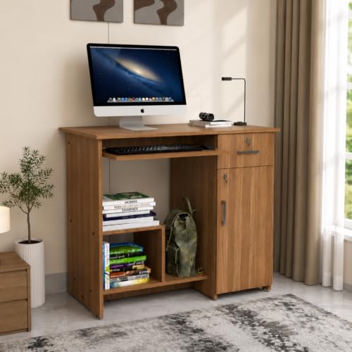 Image of Buker Study Table | Engineered Wood | Storage Cabinet for Students, Adults & Professionals | Open Shelf | Leon Teak Finish