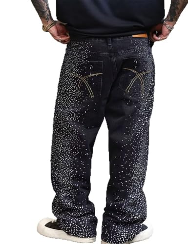 Y2k Casual Fashion Loose Denim Pants Wide Leg Sparkly Bling Glitter Pants4