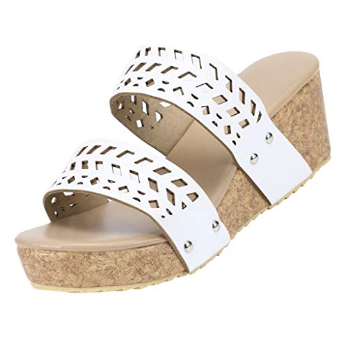 Gibobby Platform Sandals White Summer Flat Gladiator Sandals For Women Comfortable Casual Beach Shoes Platform Bohemian Beaded Flip Flops Sandals #TOP3