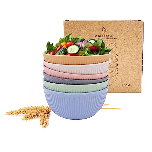 Premium Wheat Straw Bowls, 6 Unbreakable Kitchen Bowl Set, Reusable, Dishwasher Safe, Dessert Bowls For Serving Cereal, Noodles, Pasta, Salad, Etc #TOP12