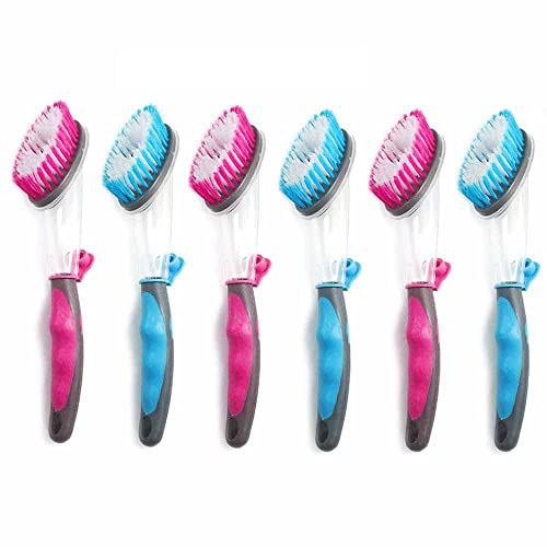 6 PC Soap Dispensing Dish Brush Kitchen Cleaning Dishes Scrub Scouring Dishwand Dish Brushes with Soap Dispenser Kitchen Dish Scrubber Brushes with Handle Dishwashing Cleaning Scrubbers for Dishes