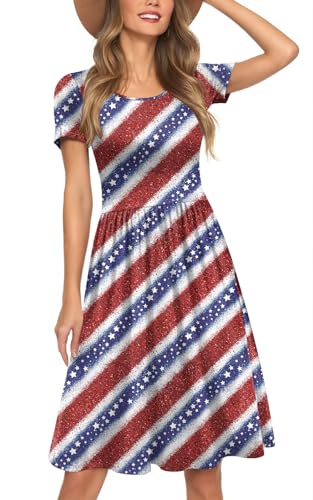 Image of Womens Short Sleeve Empire Waist Dresses Casual Summer Dress with Pockets