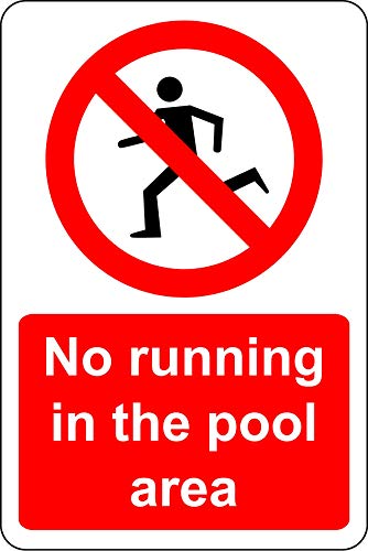 No running in the pool area Swimming pool Safety sign - 1.2mm Rigid plastic 300mm x 200mm