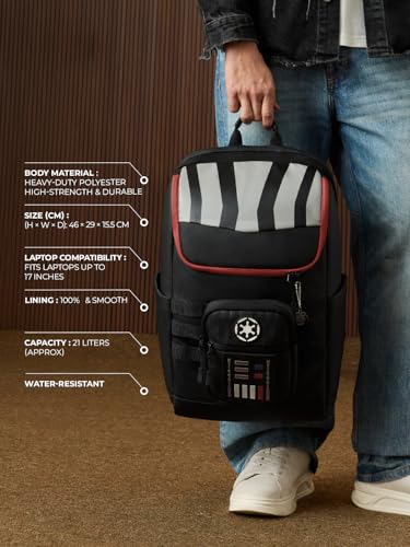 Image of The Souled Store Darth Vader: Empire Gear Backpacks | Official Star Wars Merchandise | Premium Water-Resistant Laptop Bag with Sith Lord Graphic | Durable Urban Travel Rucksack for Men & Women