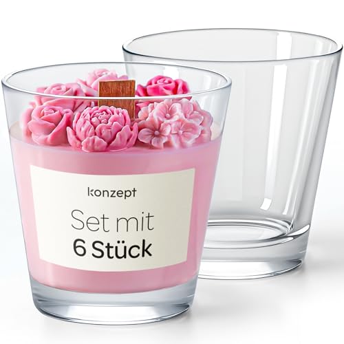 KONZEPT Juego de 6 tarros pequeños para velas, 180 ml, 8 x 7 cm, ideal para velas de té, decoración y bricolaje