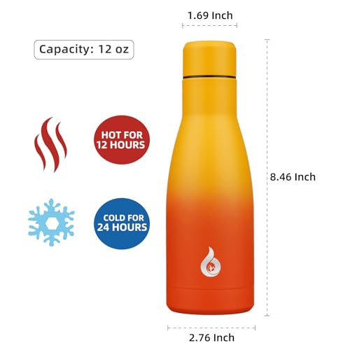 Image of BJPKPK Insulated Water Bottle 12oz Samll Stainless Steel Water Bottles Reusable Metal Thermal Keep Cold and Hot,Sunset Orange