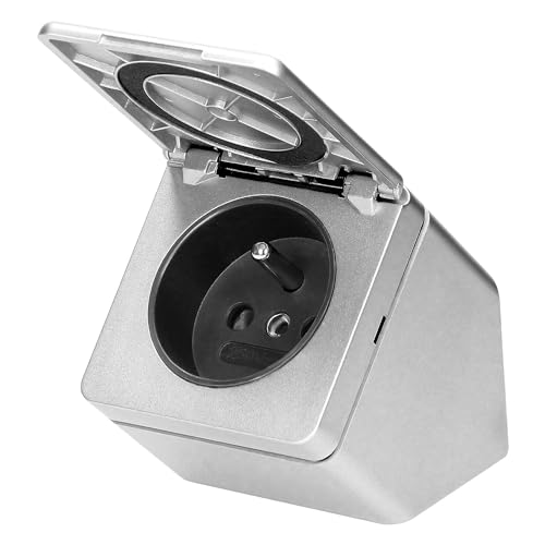 Miratic Multiprise Cuisine d'angle Bloc Prise Cuisine Angle Hermétique sous Le Meuble, avec Rabat IP44 Argent Norme de Prise : française (Type E)