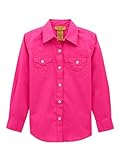 Wrangler Girl's Western Long Sleeve Two Flap Pockets Snap Shirt, Pink, Large
