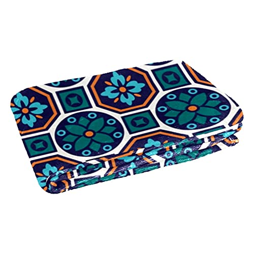 Couverture géométrique et fleurs Talavera verte en plaid chaud 150x100 cm - 3