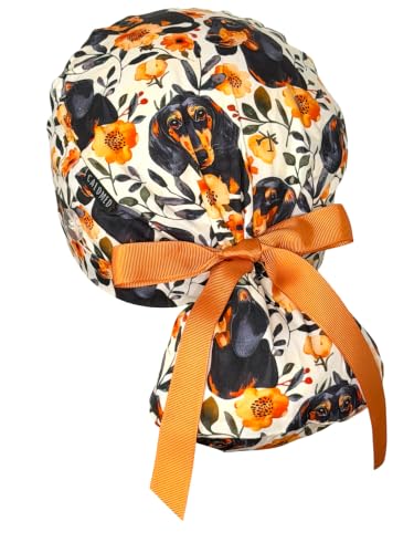 Image of Scrub Cap for Women and Men, Ponytail Scrub Caps, Working Hat, Head Cover with Ribbon Ties and Buttons, Long Hair
