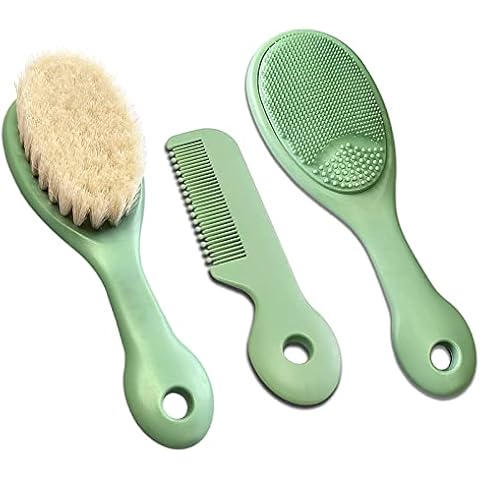 Mocarheri 3 Piece Baby Hair Brush and Comb Set for Newborns & Toddlers- Soft Goat Bristle Hair Brush, Silicone Bath Brush and Baby Comb for Infant, Kids - Perfect Baby Registry Gift Cover