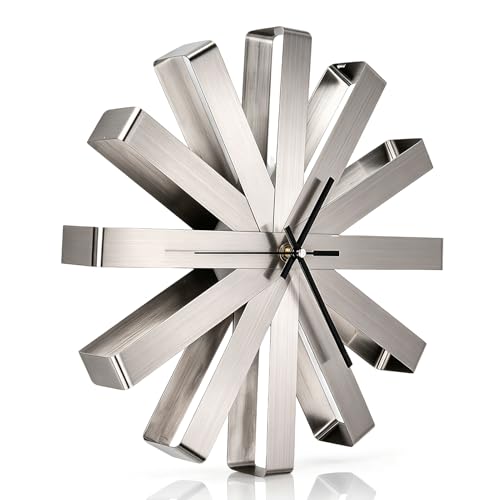 Kukyller Ribbon Modern Wall Clock, Decorative Hanging Clock Stainless Steel Silent Wall Clock for Bedroom Living Room 11.8in