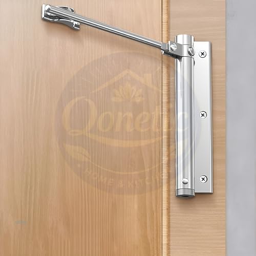Image of QONETIC Pack of 2 Automatic Door Closer, Adjustable Stainless Steel Spring with 150 Opening Angle, Heavy Duty Safety Soft Closing with Screws Allen Key for Residential & Commercial