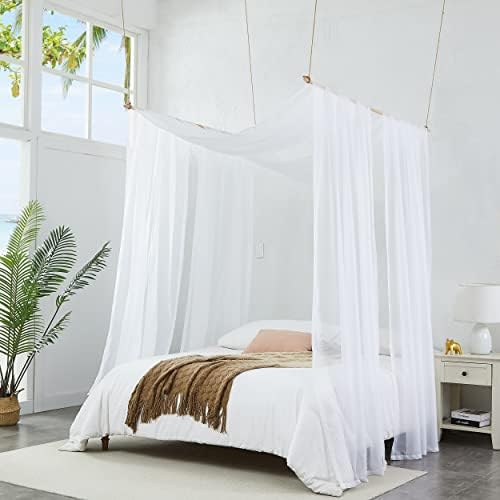 Warm Home Designs Set of 2 White Canopy Bed Curtains. BE Double White 144
